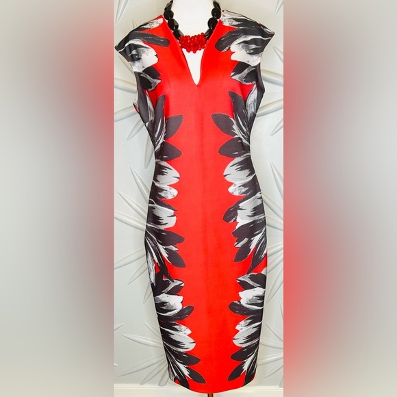 NY & Company SZ M black/red/gray sleeveless dress w/rear concealed zip, v-neck - Picture 3 of 6